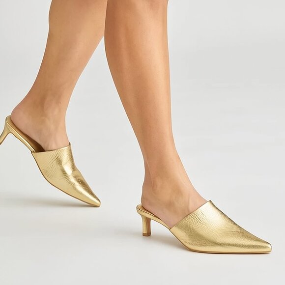 NEW DOLCE VITA Lexy Leather Heel Sandals in gold 725 3j7 - Picture 1 of 10